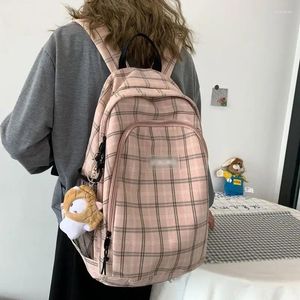 Torby szkolne japońskie preppy junior high nastolatka student Schoolbag Vintage Pink Plaid Prosty plecak z tyłu o wysokiej pojemności