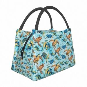 custom Watercolor Turtles Pattern Lunch Bags Men Women Cooler Thermal Insulated Lunch Box for Work Pinic or Travel t92g#