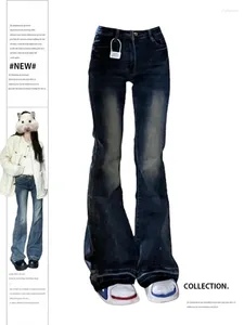 Kvinnors jeans blå baggy flare vintage koreanska låg midja cowboy byxor harajuku denim byxor 90 -tal estetik y2k emo 2000 -tal kläder