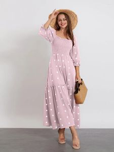 Casual Dresses Women S Boho Floral Maxi Dress fyrkantig hals broderad smockad lång puffhylsa en linje lagrad