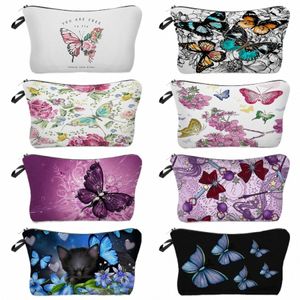 Casual Butterfly Floral Printed Makeup Bag For Women Travel Portable Cosmetics Organizer Children's Pencil Case Custom Mönster L0JZ#