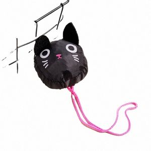 Black Cat Eco Friendly Ladies Gift Foldbar återanvändbar Tote Söt Animal Owl Form Folding Shop Bag Portable Travel Shoule Z1zy#