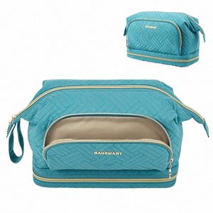 Bagsmart Travel Cosmetic Case Double Layer Makeup Organizer Bag med justerbara avdelare Vattenbeständigt läder Kosmetiska fodral E2YZ#