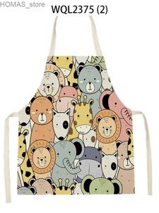 Aprons Cute Cartoon Animal Cat Pattern Linen Fabric Sleeveless Hand Wipe Waist Apron Childrens Home Decoration Apron Kitchen Delantal Y240401