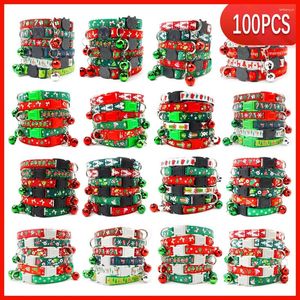 Dog Collars 100PCS Collar Christmas Pet Bow Tie Year Santa Claus Cat With Bell Chihuahua Necklace Adjustable For Puppy Gifts
