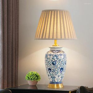 Lampy stołowe Wysokiej jakości ulga Niebieska i biała porcelanowa ceramiczna lampa biurka Jingdezhen łóżko dla sypialni salonu