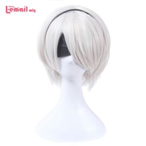 Wigs Lemail wig Nier Automatas 2B 9S Cosplay Wigs White Short Men Cosplay Wigs Halloween Heat Resistant Synthetic Hair No.2 Type B