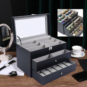 91524 Grid Jewelry Collection Storage Holder Box Leather Watch Glasses Display Case Solglasögon 240327