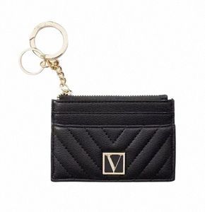 vs V-Quilted Black Zipper Coin Purse Keychain Wallet Card Holder Women Christmas Gift S3Q2#