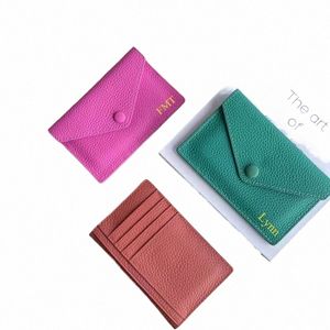 Anpassade bokstäver Soft Leather High-End Ultra-Thin Ins Style Mini Envelope Card Holder Wallet Simple ID Wallet Coin Purse i2b0#