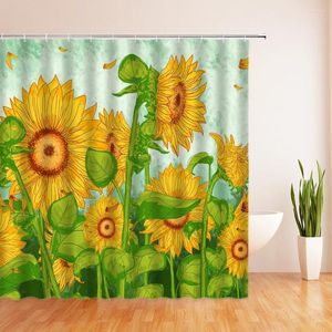 Duschvorhänge, gelber Sonnenblumen-Pflanzen-Vorhang, Badezimmer, wasserdicht, Polyester, Blätterdruck für