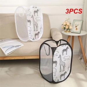 Sacos de lavanderia 3pcs Hamper Cartoon Print Cesta Malha Organizador Sujo Classificação Crianças Brinquedos