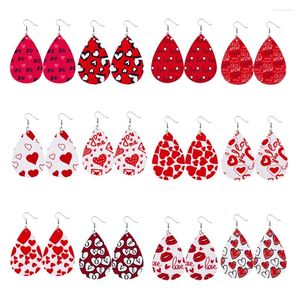 Kolczyki Dangle 12Pairs Walentynki drewniane krople drukowane dla dziewcząt Prezenty Red Heart Designs Robienie biżuterii łzy