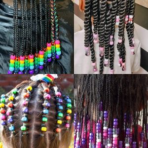 100 st blandade färgponnypärlor 6x9mm glitter akryl hår pärla spacer pärlor för diy hantverk barn smycken armband som levererar förnödenheter