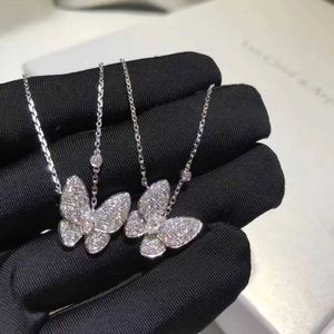 Hot 925 Sterling Silver Van Full Diamond Butterfly Colar com 18k Gold Powder White CNC Pingente Chain Chain