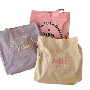 Kvinnor Canvas Shoulder Bag Explore Paris 3D broderi dagliga butikspåsar Studentböcker Väska Cott Tyghandväskor Tot för flickor P69J#