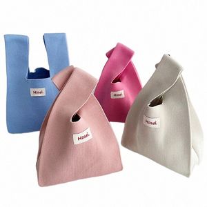 Borsa a mano in maglia lavorata a mano da donna Mini gilet da polso Borsa da donna casual a righe larghe scozzese Borsa a tracolla Borsa da negozio riutilizzabile per studenti 5050 #