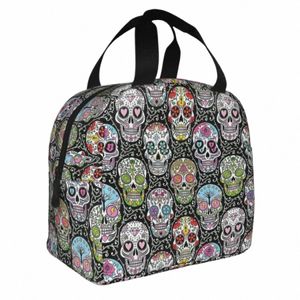 mexican Skull Pattern Insulated Lunch Bags Leakproof Halen Pumpkin Spooky Horror Cooler Bag Tote Lunch Box Food Storage Bags Q6TF#