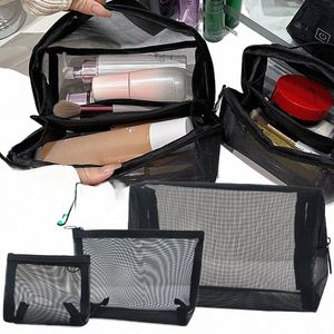 black Portable Mesh Makeup Bag Women Transparent Cosmetic Bag Small Large Storage Bags Travel Toiletries Towel Organizer Pouch O0gX#