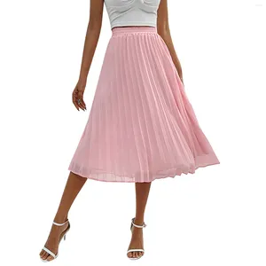 Skirts Women Chiffon Mesh Patchwork Pleated Skirt Ball Gown Stretch High Waist Tulle Summer Casual Dancing Pink Long Faldas