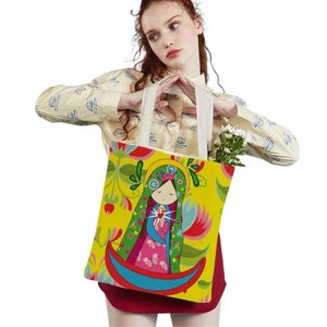 ladies Shop Bag Carto Virgin Mary Series Handbag Foldable Reusable Cloth Shopper Harajuku Style Student Canvas Tote S0KW#