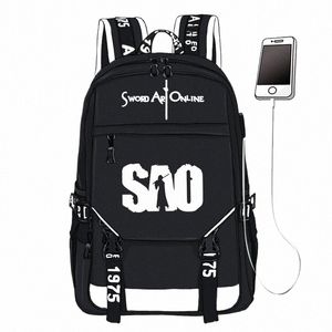 Schwert Art Online SAO Druck Rucksack Unisex Reise Rucksack USB-Schnittstelle Laptop Rucksack Leinwand Schule Bücher Taschen s7th #