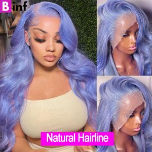 Hellviolett blau gefärbte Bündel mit frontaler Körperwelle menschliches Haarbündel mit Verschluss 3/4 Remy Brasilianische Haarwebepakete