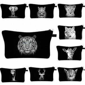 black White Animals Cosmetic Bag Women Makeup Bag Animals Tigers Pattern Cosmetic Case Travel Organizer Toiletry W Pouch Bag G1hL#