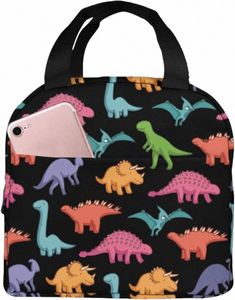 cute Dinosaurs Insulated Lunch Bag Lunch Thermal Cooler Bag Multi-Pocket Tote Cooler Bag for Office Work School m4zv#