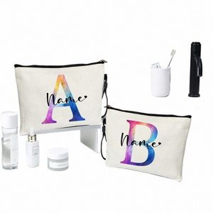 Nome persalizado Saco personalizado Gradiente Carta Maquiagem Organizador Sacos de Viagem Kits de Higiene Pessoal Professor Presentes Mulher Bolsas Cosméticas D2jF #