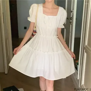 Party Dresses Chic Korean Temperament 2024 Women Summer Holiday Date Girls Japan Style Vintage Ruffles Pink White Dress Feminine Vestidos