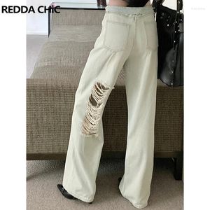 Women's Jeans REDDACHiC Women Destroyed Blue Baggy Basic Solid Light Wash Ripped High Waist Wide Leg Pants Y2k Trousers Vintage Clothes