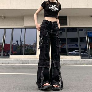 American Spicy Girl Work Pants 여성의 넓은 다리 청바지 높이 허리 슬림 넓은 다리 하이 스트리트