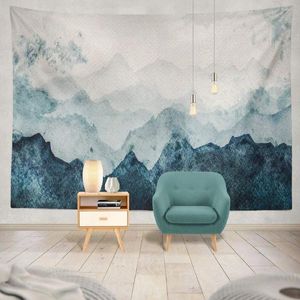 Tapestries Summer Blue Mountain Watercolor Tapestry Background Wall Covering Home Decoration Blanket Bedroom Hanging