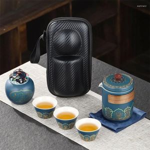 Teaware sätter kinesiska reseet Tea Set Portable Ceramic Teapot Teacup Gaiwan Porcelain Teaset Kettles Drinkware Ceremony