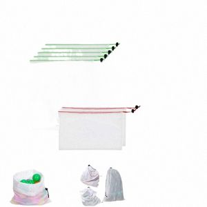 Färgglada återanvändbara fruktgrönsaksväskor Net Väska Producera butik Tote Wable Mesh Bags Kitchen Storage Organizer Toys Sundries H0I1#