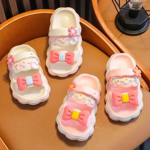 Summer Cute Girls Slippers with Bowknot Kids Non-slip Beach Sandals Children Fashion Candy Color Flip Flops Soft Sole EVA Flats 240322