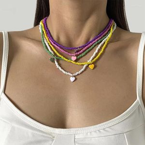 Choker Multicolor Seed Pärlor Halsband för kvinnor Handgjorda hjärthängen CLAVICLE Kedja Fashion Sweet Smycken Boho Tillbehör