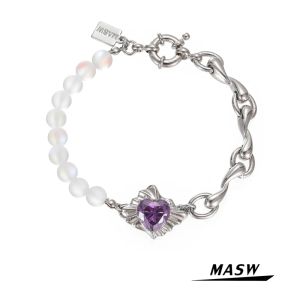 Bracelets Masw Design Original Glass Breads Bracelet for Women Hot Sale Hot Chain Chain Heart Heart Purple Bracelet Jewelry Jewelry