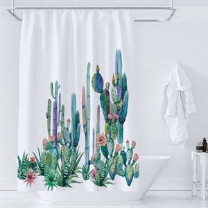 Tende da doccia Stampa 3D Cactus Tenda Pianta Foglie Tessuto Poliestere impermeabile Accessori da bagno Decorazione per schermo da bagno per vasca da bagno