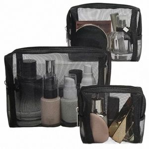 1/3pcs Black Mesh Toiletry Bags Travel Makeup Bag Small Large Case Organizer Cosmetic Cases Toiletries Storage Handbag Pouch 83sT#