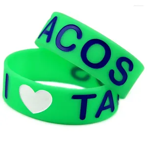 Bangle 25 Pcs I Love Tacos Silicone Bracelet 1 polegada de largura para publicidade gourmet