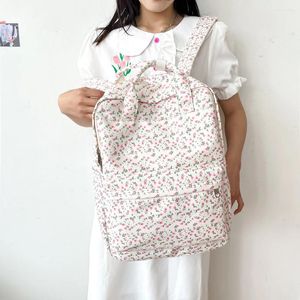 School Bags Women College Student Backpack Large Capacity Canvas Simple Floral Adjustable Strap Teenage Girl Bag