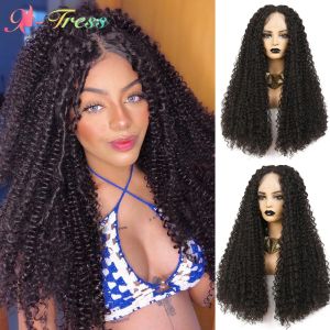 البسكانيات xtress الدانتيل الجبهة شعر مستعار kinky kinky curly مع شعر الطفل 26 بوصة البني الداكن t جزء من الدانتيل الشفافة للنساء السود