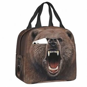 arrabbiato orso isolato pranzo al sacco per le donne gli uomini portatile caldo dispositivo di raffreddamento termico Lunch Box bambini scuola bambini cibo picnic Tote Borse I9Zi #