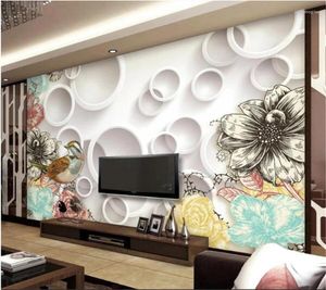 壁紙wellyuカスタム壁紙パペルデレレードヨーロッパのレトロライン描画フラワーバードリビングルームテレビ背景3D壁画