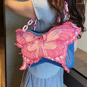 Evening Bags Sweet Butterfly Ladies Shoulder Bag Fashion Denim Women's Underarm Retro Acrylic Chain Female Clutch Tote Purse Handbags