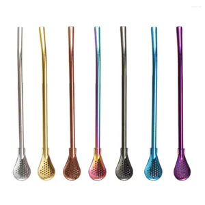 Drinking Straws Straw Spoon Coffee Tea Stir Long Handle Ice Cream Dessert Eco-Friendly Stainless Steel Tableware Kitchen Accessories