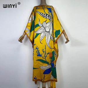 Africa Women Summer Beach Casual Silk Feeling Holiday Party Floral Dress Female Long Maxi Dresses Kaftan