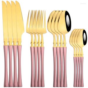 Flatware Sets 16Pcs Dinnerware Pink Gold Cutlery Set 304 Stainless Steel Mirror Faltware Tableware Western Spoon Fork Knife